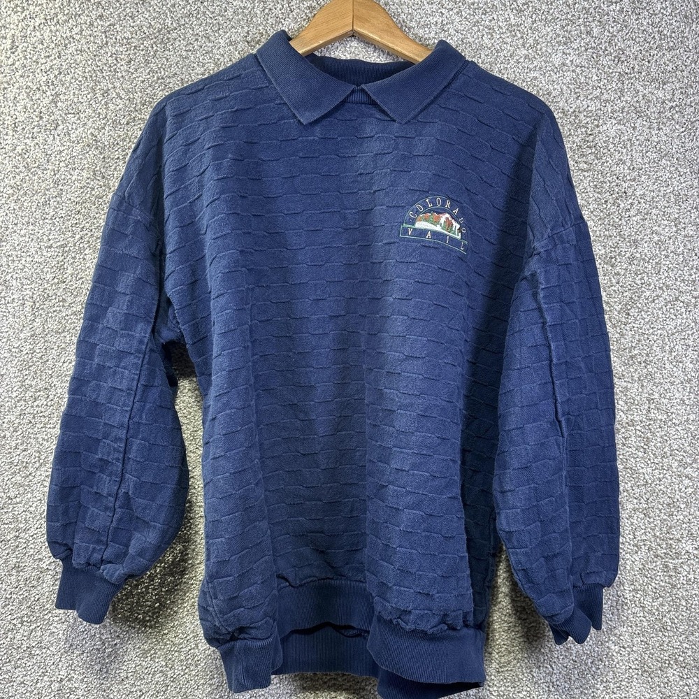 Vintage Crazy Shirts Sweatshirt Mens Medium Blue Textured‎ Vail Colorado USA 90s